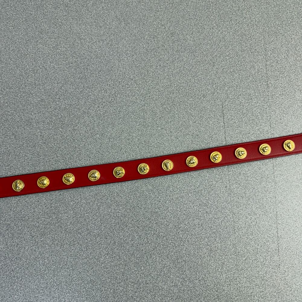 Anne Klein Lion Leather Belt Womens Red Gold Medallion 90s Metal 1" Animals - Picture 4 of 9